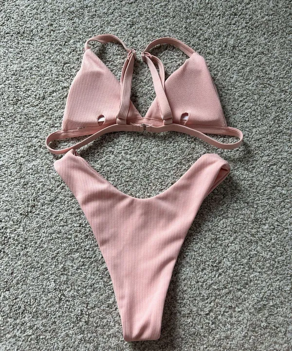 Pink Ribbed Bikini Set - Image 4
