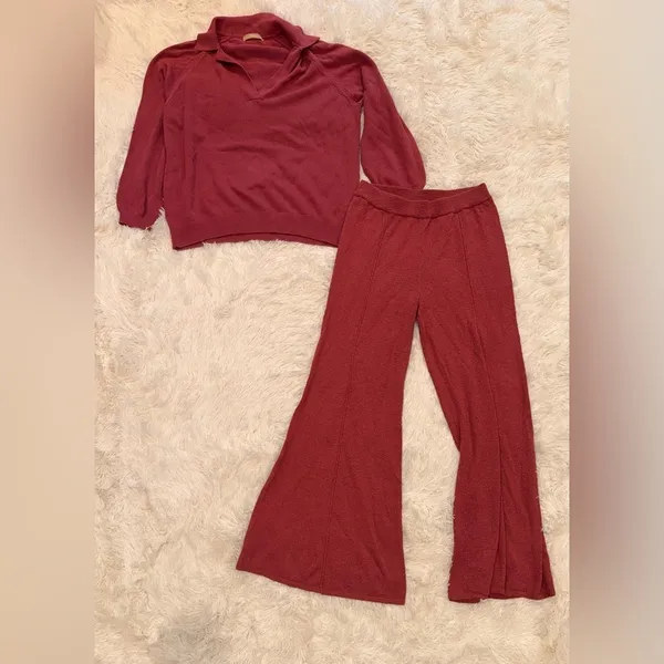 NEW Free People Drea Sweater & Flare Leg Pants Set - Dusty Rose, Sz M - Image 5