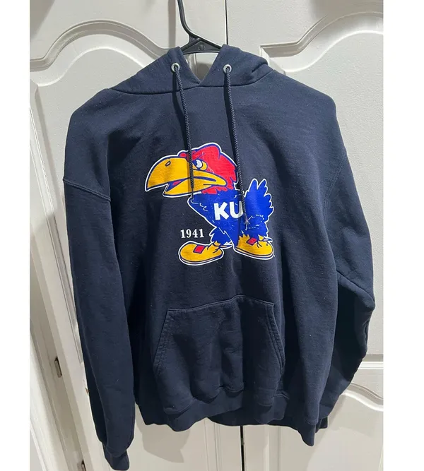 Champion KU Jayhawks Hoodie Women’s M Blue 1941 Logo Kansas Pullover Sweatshir - Image 3