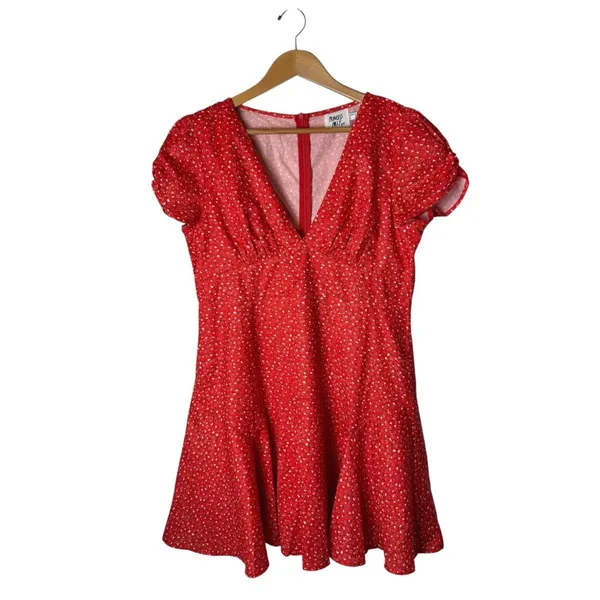 Princess Polly Mini Dress Women 10 Red Floral Puff Sleeve Bohemian Cottagecore - Image 2