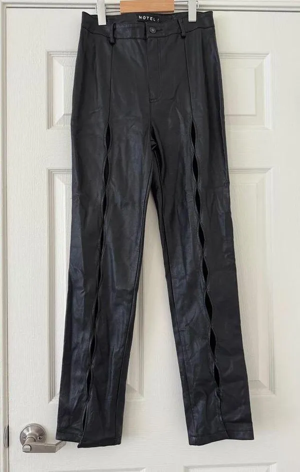 Motel Rocks Jacinta Faux Leather Pants Black Small - Image 2