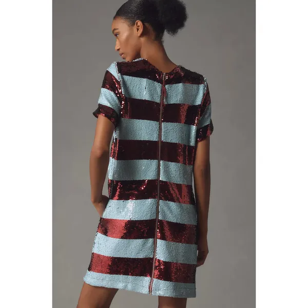 MAEVE Anthropologie Short Sleeve Sequin Striped Mini Dress Size XXS - Image 3