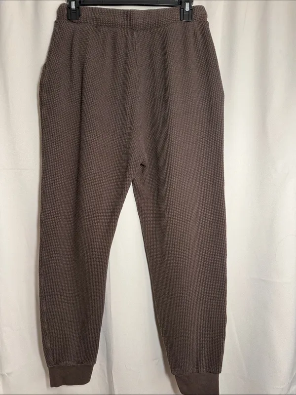 SET ACTIVE Brown Waffle Knit Joggers Medium - Image 2