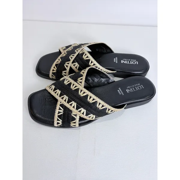 Lottini Black Leather‎ Woven Slide Sandals Italy EU 38 Minimal Artisan Resort - Image 2