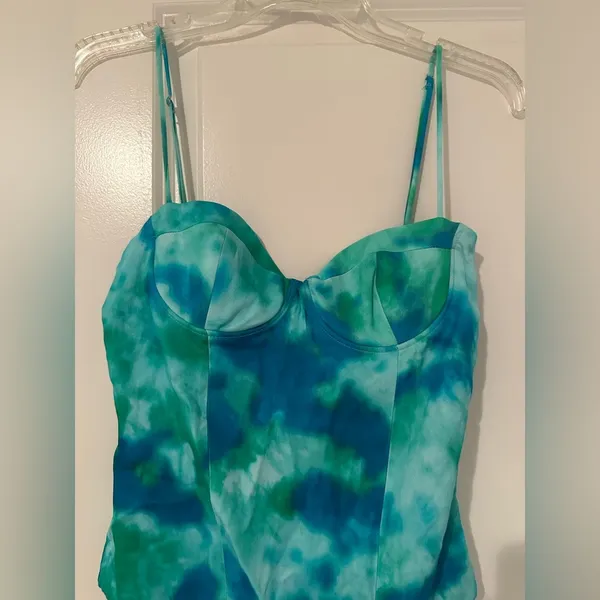 Blue/Green Watercolor Satin Effect Bustier Bodysuit - Image 5