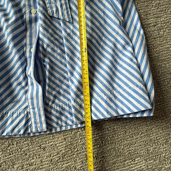 Free Assembly Blue White Striped Cotton Midi Shirt Dress D-Ring Belt L 12-14 - Image 8