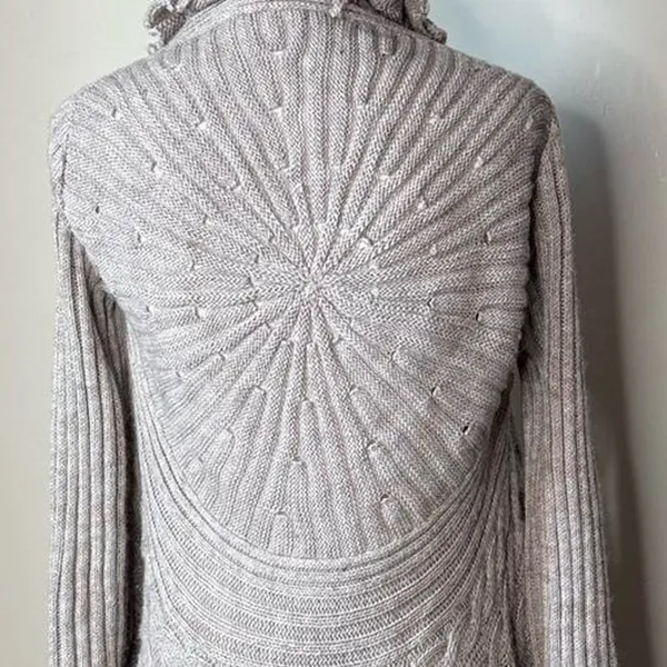 Wool Knit Ruffle Cardigan Gray Size M - Image 4