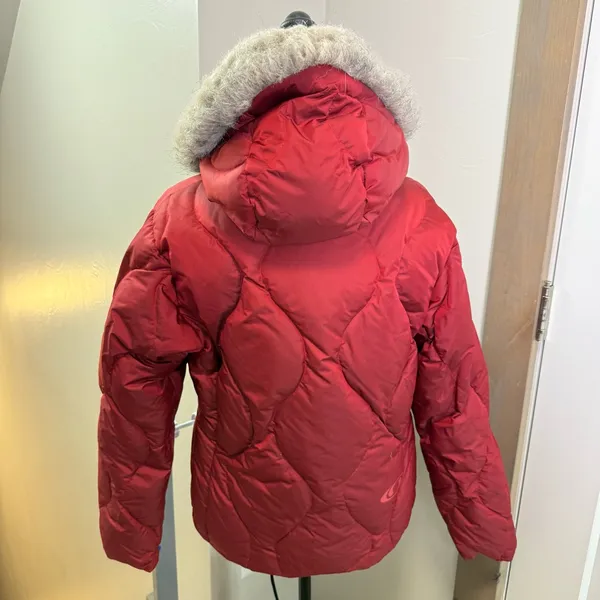 Salomon Women's Down Filled Quilted Winter Coat Jacket Faux Fur Trim Hood‎ Red M - Image 5