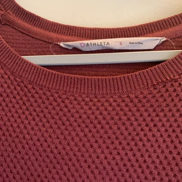 Athleta Maroon Textured Sweater Crew Neck Long Sleeve Top Shirt Women Small - Image 3