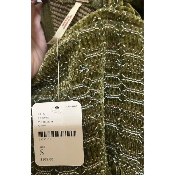 Free People Easy To Love Velvet Smocked Ruffle Mini Dress Size S Olive Green NEW - Image 11