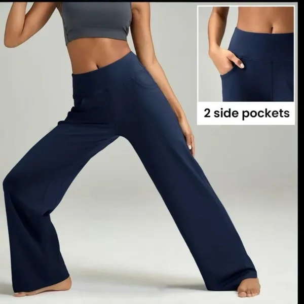 ESoft High Waisted Loose Wide Leg Pants XL 28” Inseam Work Dress Blue Pockets - Image 2