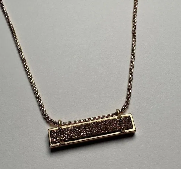 Kendra Scott Leanor Druzy Pendant Rose Gold Tone Necklace Adjustable Length - Image 4