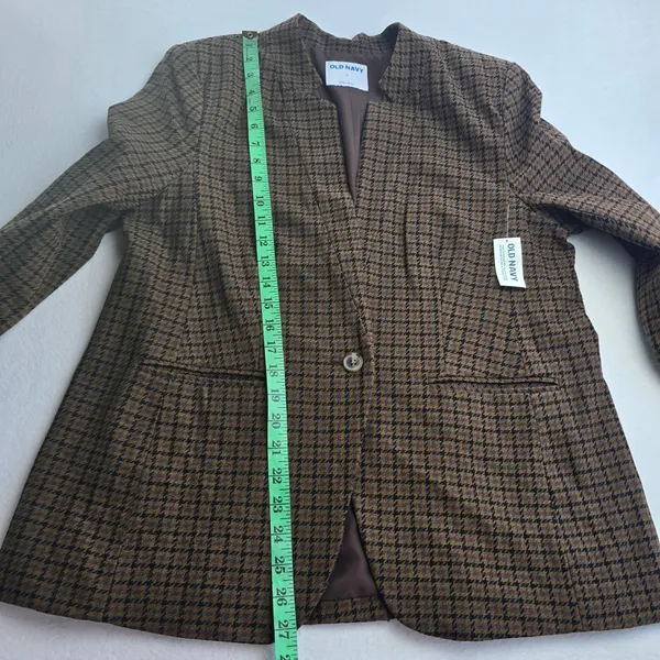 Old Navy NWT Pixie Blazer Womens Brown Houndstooth Collarless‎ Jacket Large - Image 10
