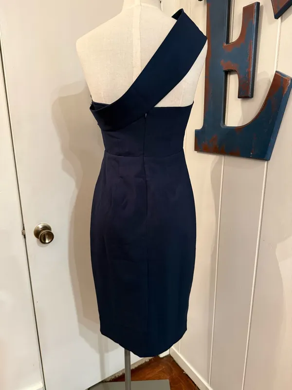 Showpo Navy One-Shoulder Sheath Dress with side Slit Built in Cups Sz 10 M - Image 4