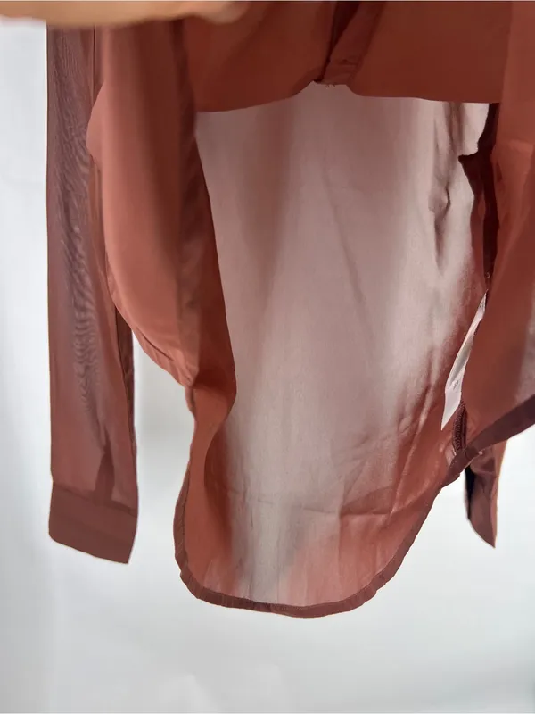 Abercrombie & Fitch Sheer Chocolate Brown Chiffon Button Down Blouse Size S - Image 7