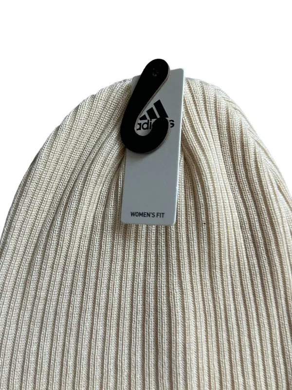 ADIDAS Womens Beige Neutral Ribbed Beanie Winter Hat OS NEW with tags - Image 2