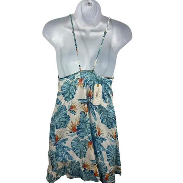 Roxy Halter Sleeveless Tropical Beach Palm Leaf Floral Mini Dress XS NWT - Image 2