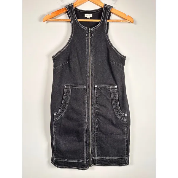 Pilcro Denim Mini Dress Womens 2 Black Zip Front Contrast Stitch‎ Racerback - Image 2