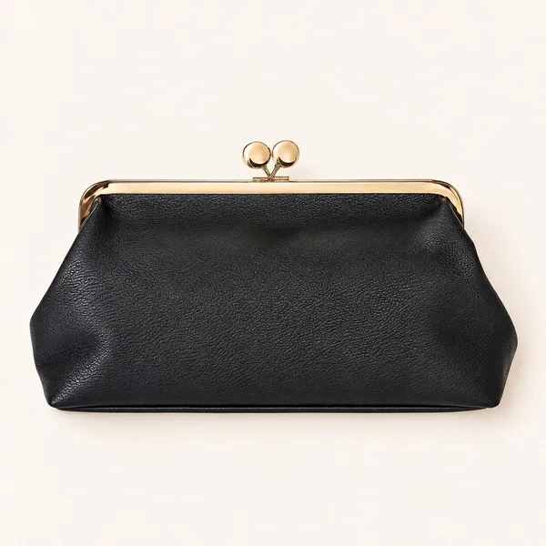 A New Day Black Pebbled Frame Clutch Bag Gold Kiss Lock Shoulder Bag NWT - Image 5