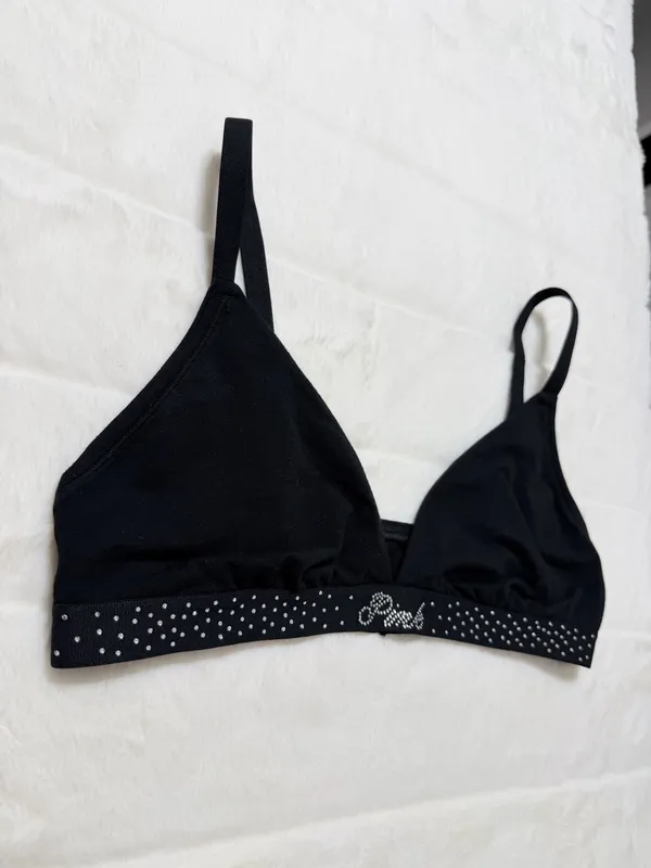 PINK Victoria’s Secret Rhinestone Elastic Bralette Black Large - Image 2