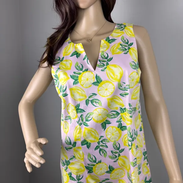 Cynthia Rowley Pink Lemon Print Dress Stretch‎ Sleeveless Sheath Womens Sz 6 - Image 2