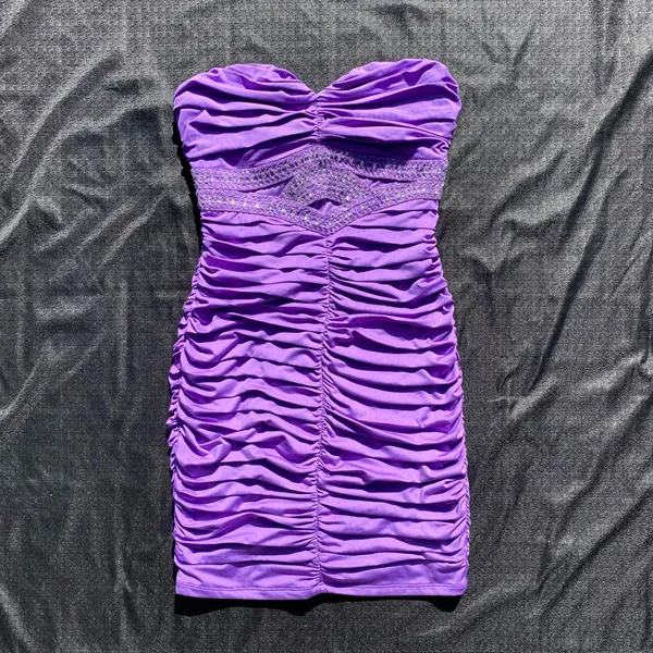 💜 Nikibiki Medium Plum Violet Purple Beaded Rhinestone Cut Out Bodycon Dress 💜 - Image 6