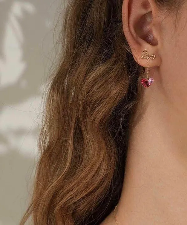 Crystal Love Heart Dangle Drop Earrings for Women - Image 4