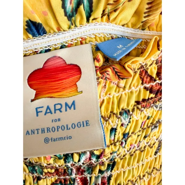 FARM Rio x Anthropologie | Bria Off Shoulder Smocked Dress Tropical Yellow | M - Image 10