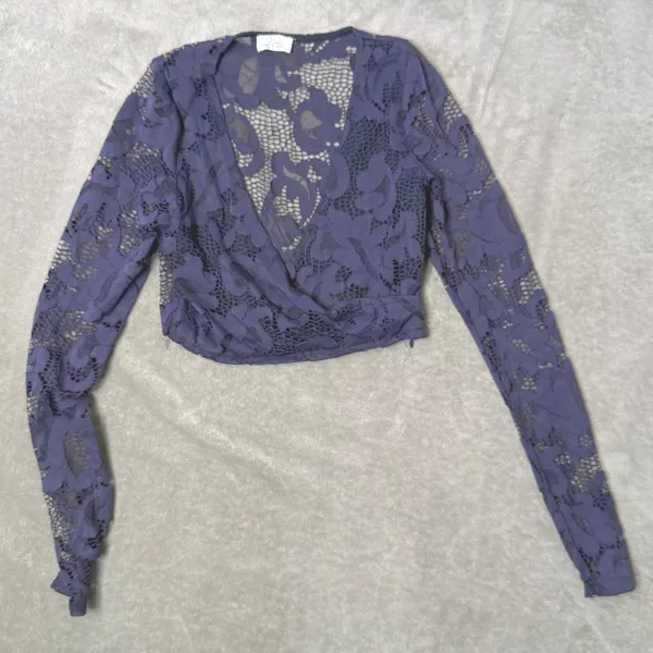 Runaway Lace Crop Top‎ Womens XS Blue Floral Surplice Wrap Whimsigoth Fairy - Image 10