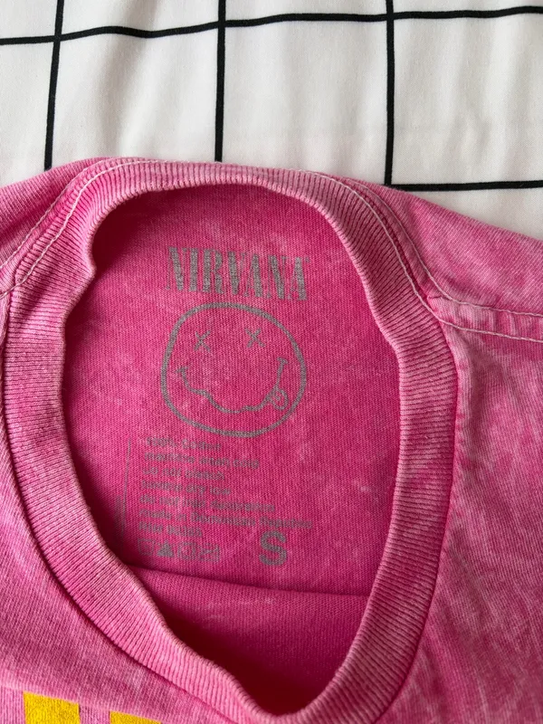 Pink And White Tie-Dyed Nirvana Graphic Tee Shirt, Size Small. - Image 3