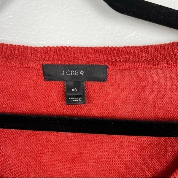 J Crew Linen Sweater With‎ Pom Pom Trim Red Sz XS - Image 2