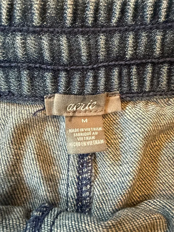 aerie Denim Frayed Drawstring Shorts • Blue • Size Medium EUC - Image 2
