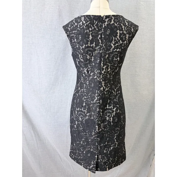 Calvin Klein Black Floral Lace Sheath Dress Boat Neck Sleeveless Size 6‎ - Image 7