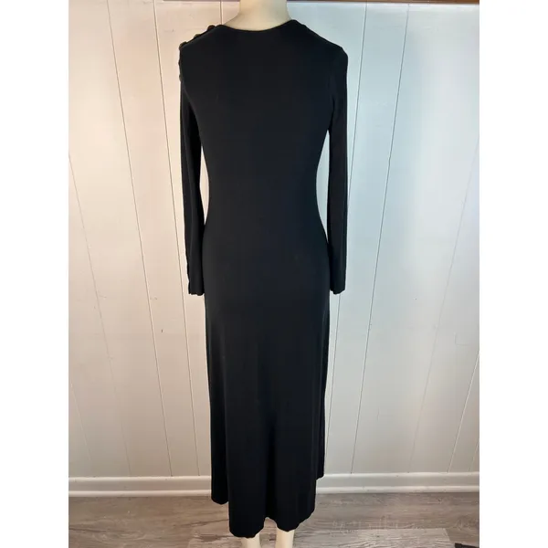 Pashmina Black Long Button Lined Sleeve Body Contouring Long Sleeve Dress. XS - Image 5