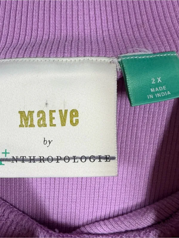 Anthropologie Maeve Purple Ribbed Half Sleeve Cotton Blend Mock Neck Top - Image 3