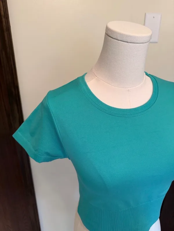 Offline by aerie short sleeve pine fitted ribbed hemline cropped top - Image 3