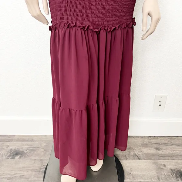 [Baltic Born] Maroon Amalfi Smocked Off The Shoulder Ruffle Maxi Dress Sz Medium - Image 10