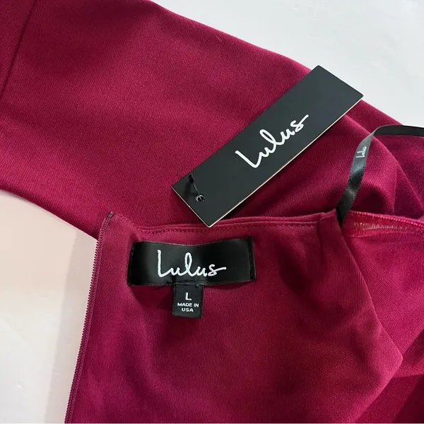Lulus All She Wants Burgundy Off Shoulder Bell Sleeve‎ Bodycon Midi Dress LARGE - Image 12