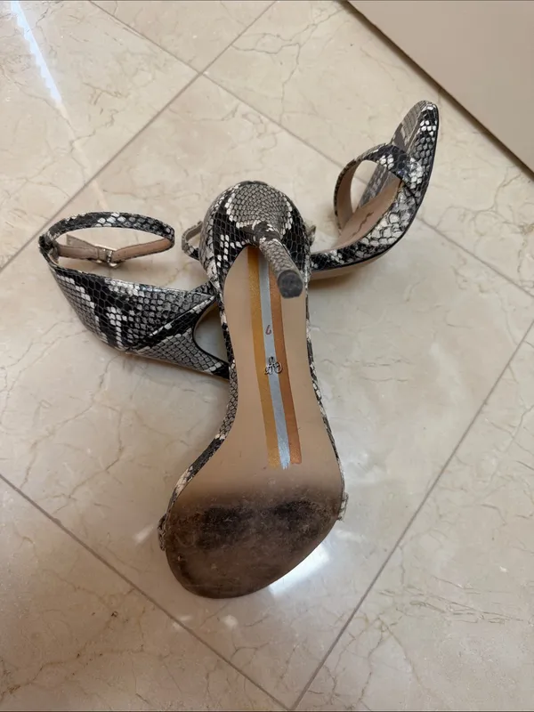 Sam Edelman Black & White Snake-Print Strappy Heels - Image 3