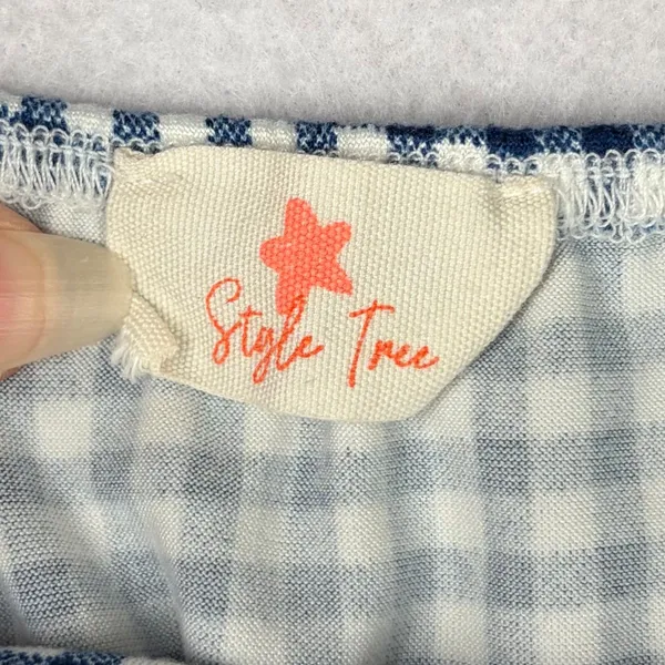Y2K Style Tree Gingham Tube Top Women's M Blue Plaid Asymmetrical Summer Boho - Image 4