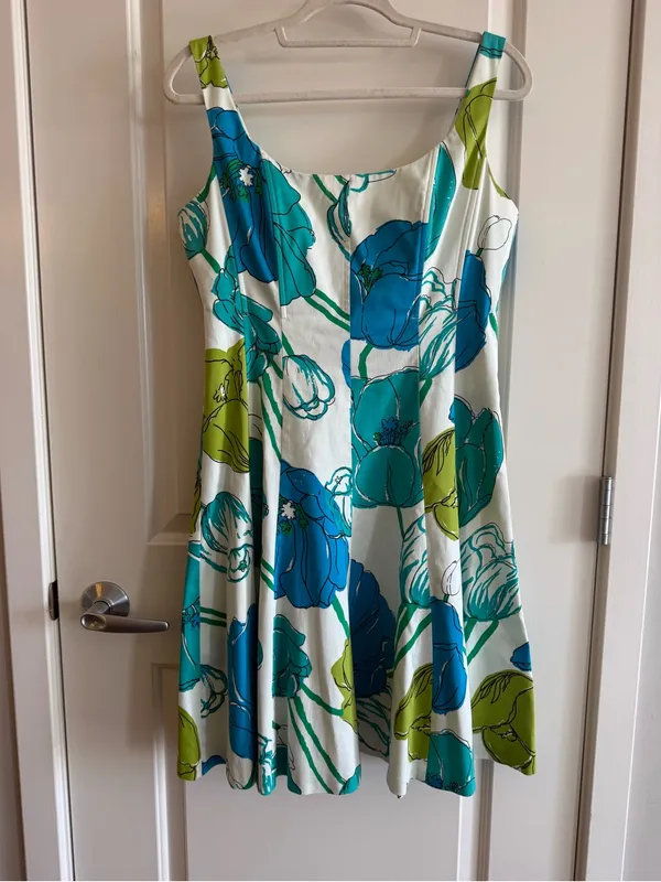 Nine West White Mini Dress with Blue & Green Floral Pattern - Image 2