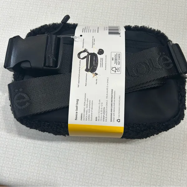 Lole Black Fleece Belt Bag 7.5” X 5.25” Crossbody, Fanny Pack, Zipper - Image 3