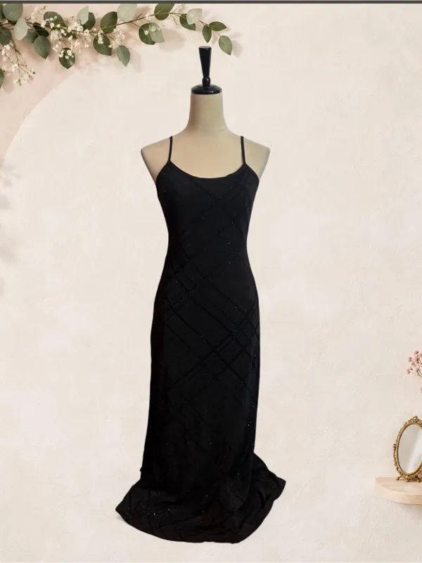 Aqua Blues Black Glitter Plaid Open Back Maxi Dress Size M - Image 3