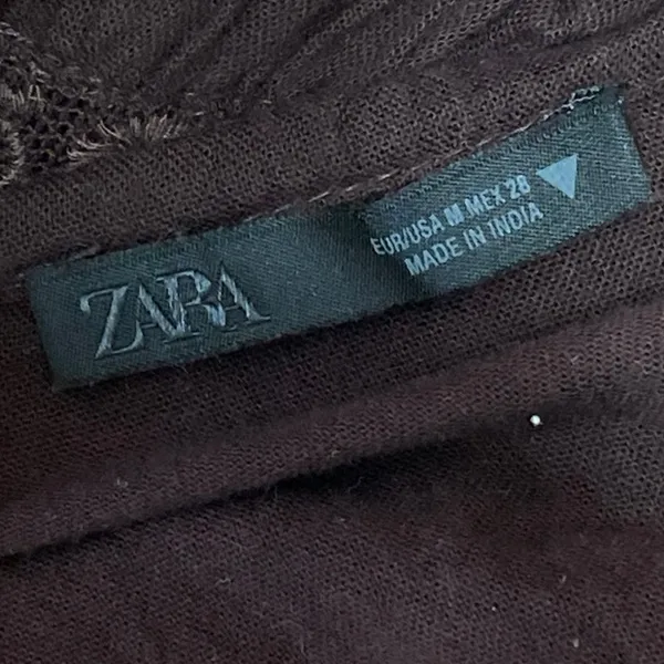 Zara Brown Sleeveless Cami Halter Embroidered Tie Front Ruffle Tank Top Size M - Image 5