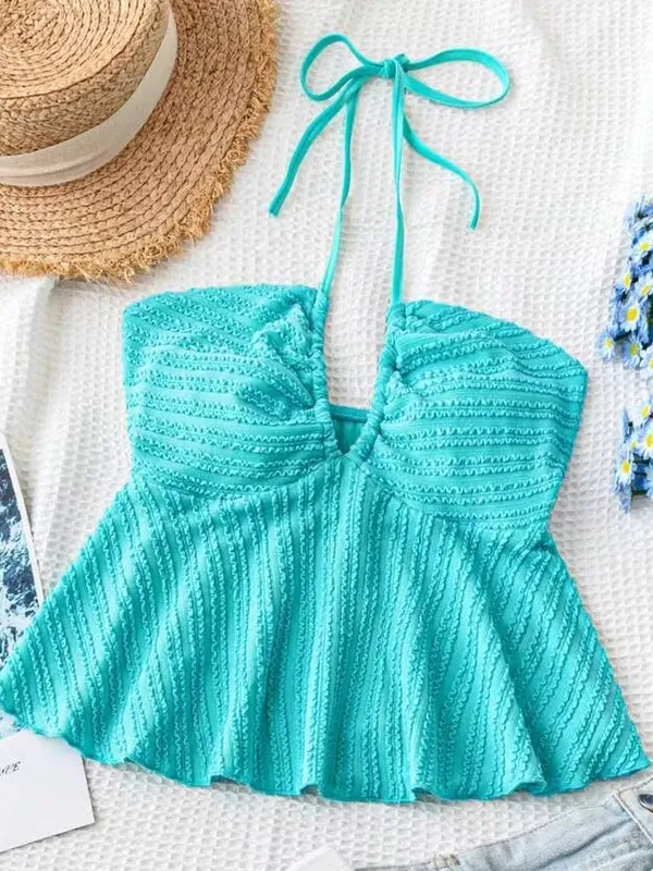 SheIn Turquoise Halter Going Out Top - Image 2