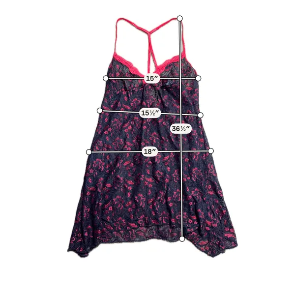 Secret Treasures Pink Navy Floral Lace Babydoll Chemise Sharkbite Hem Large‎ - Image 3