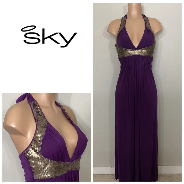 New. SKY purple halter embellished maxi dress. Small. Retails $259 - Image 2