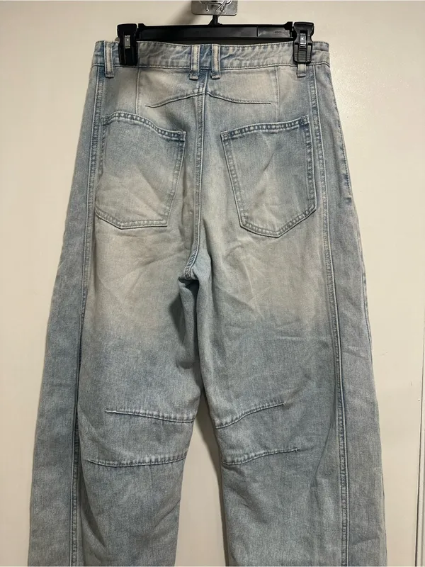 Light Wash Distressed Wide Leg Barrel Jeans Sz:M Indie Hipster Punk Grunge Y2K. - Image 11
