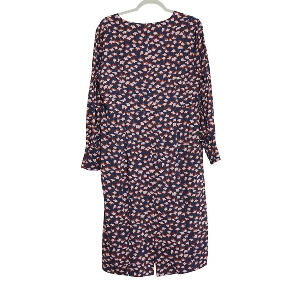 Boden Women's Size 12 Long Sleeve Midi Dress‎ Long Navy Pink Tulip Floral V-Neck - Image 8