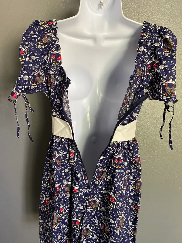 Unique Vintage NWT Retro Navy Mushroom and Rooster Dress LARGE - Image 8